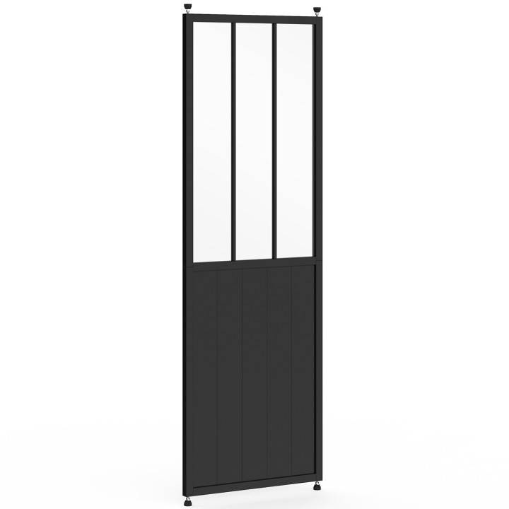 Mampara de estudio extraíble de 250 x 80 cm con efecto metálico negro y cristal templado