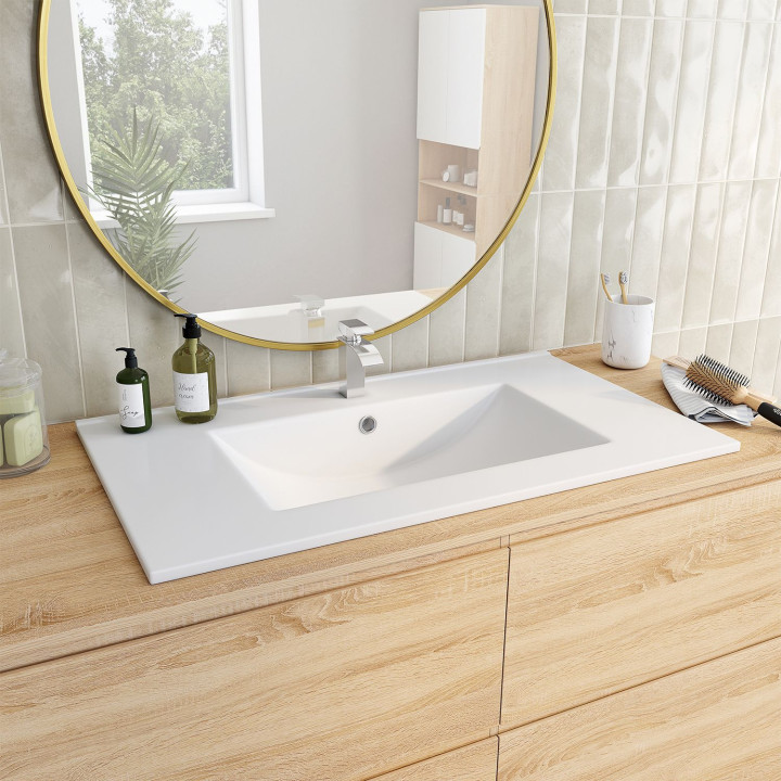 Lavabo rectangular encastrado de cerámica blanca L. 81 x A. 46 x A. 17 cm