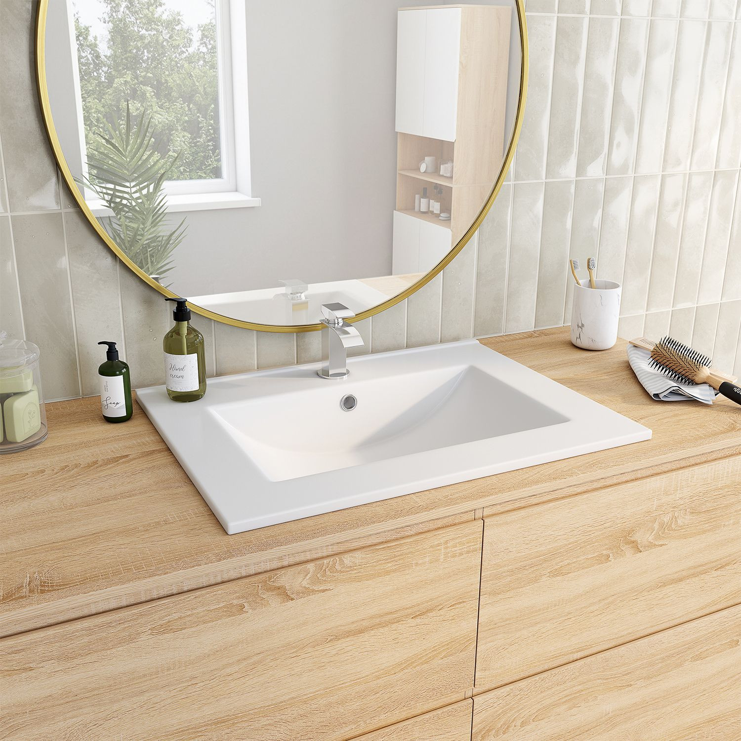 Vasque à encastrer rectangle en céramique blanche L. 61 x l. 46 x H. 17 cm | IdMarket