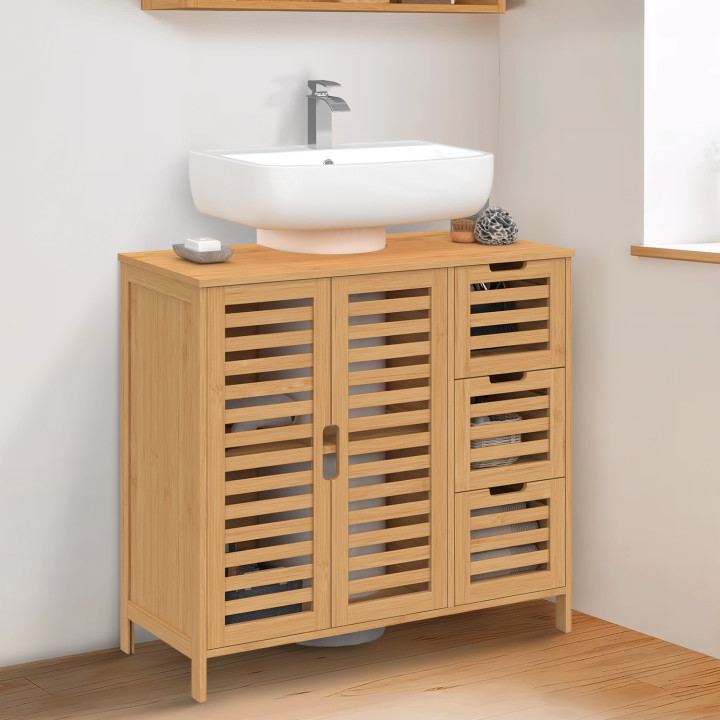 Mobiletto da bagno in bambù BEA con armadio e 3 cassetti