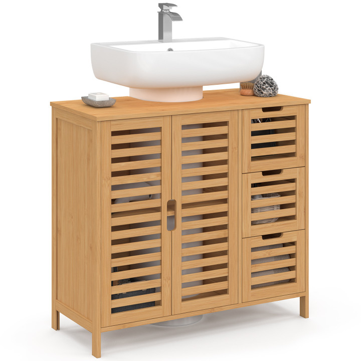 Mobiletto da bagno in bambù BEA con armadio e 3 cassetti