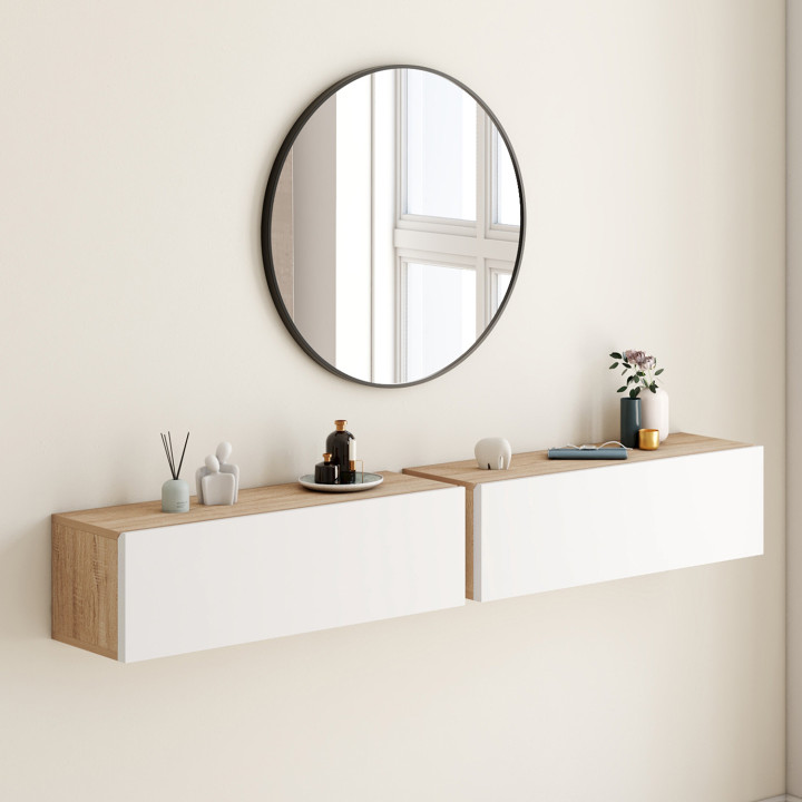 Set di 2 scaffali a parete ELYOS a 1 anta in legno e bianco