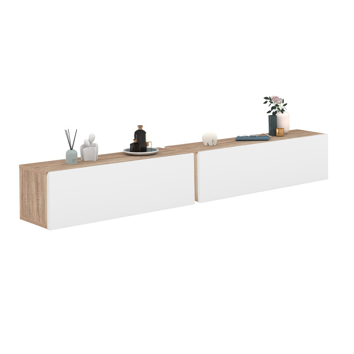 Set di 2 scaffali a parete ELYOS a 1 anta in legno e bianco