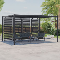 Bioklimatologische pergola met verstelbare stalen lamellen 3x4 M met antracietgrijze horizontale lamellen | IdMarket