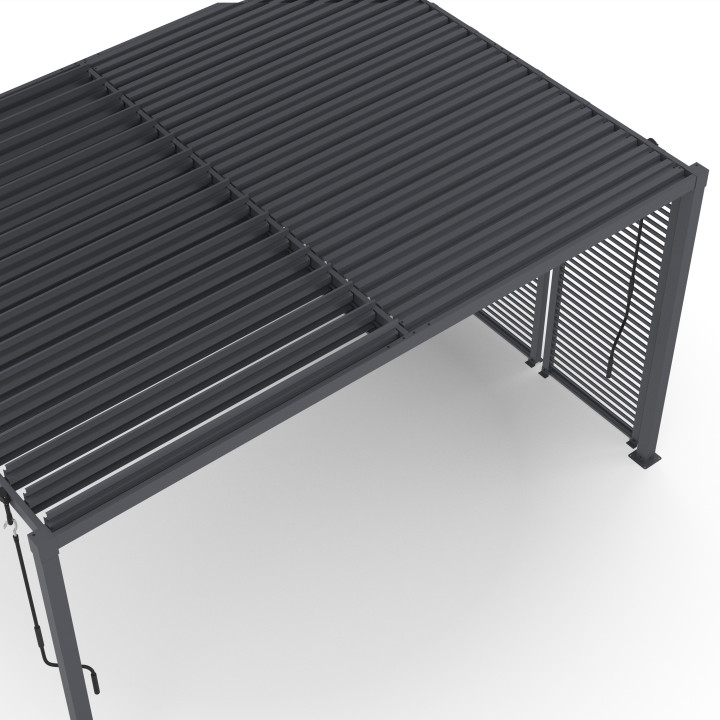 Pergola bioclimatica a lamelle orientabili in acciaio 3x4 M con lamelle orizzontali grigio antracite