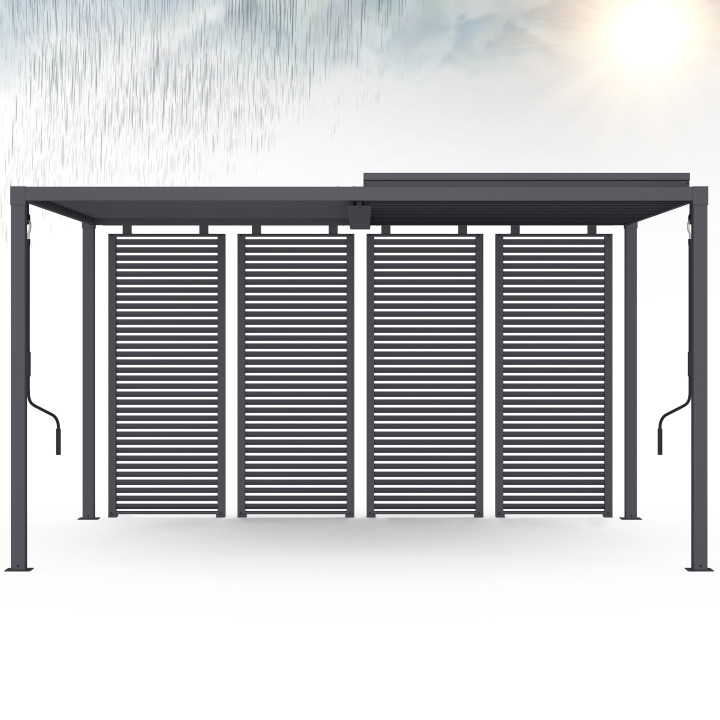 Pergola bioclimatica a lamelle orientabili in acciaio 3x4 M con lamelle orizzontali grigio antracite