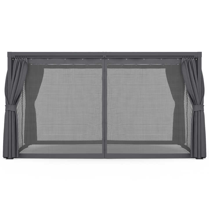 Pergola bioclimatica lames orientables acier 3x4 M rideaux et moustiquaire gris anthracite | IdMarket