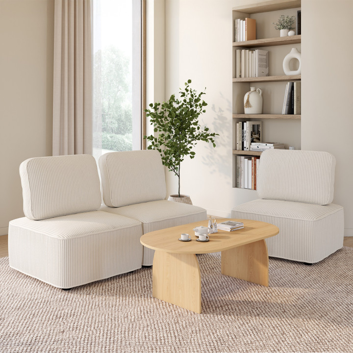 Module de canapé et fauteuil ALFIE en velours côtelé beige