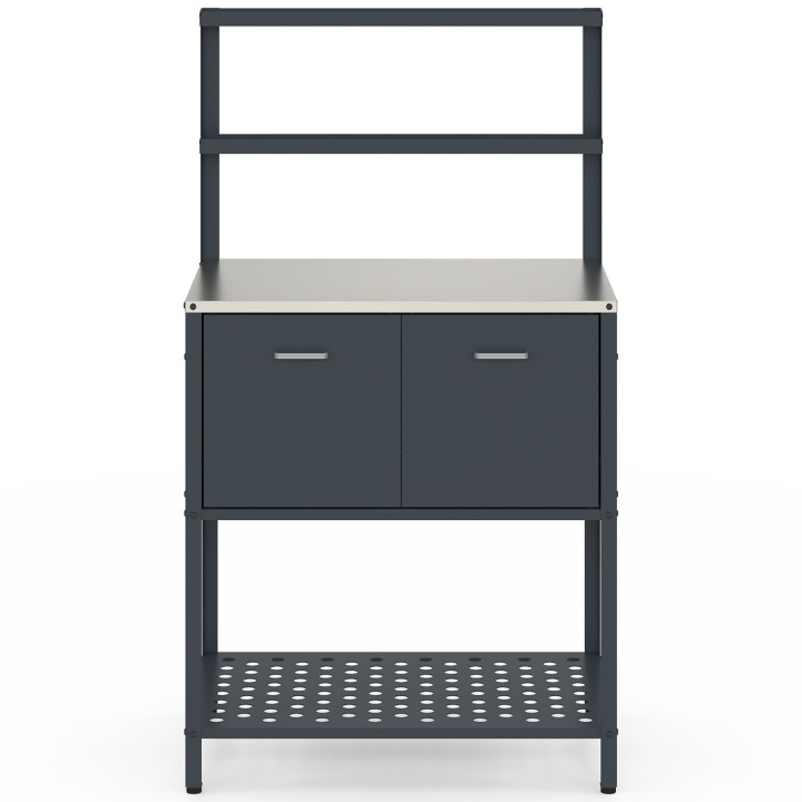 Mueble de cocina exterior de 2 puertas con 2 estantes suspendidos de acero gris antracita