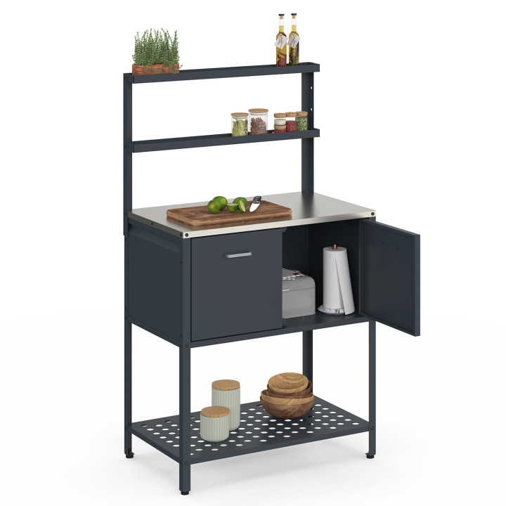 Meuble de cuisine extérieure 2 portes et 2 étagères suspendues acier gris anthracite