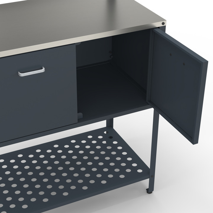 PAREO 2-deurs buitenkeuken met 2 hangende planken in antracietgrijs staal