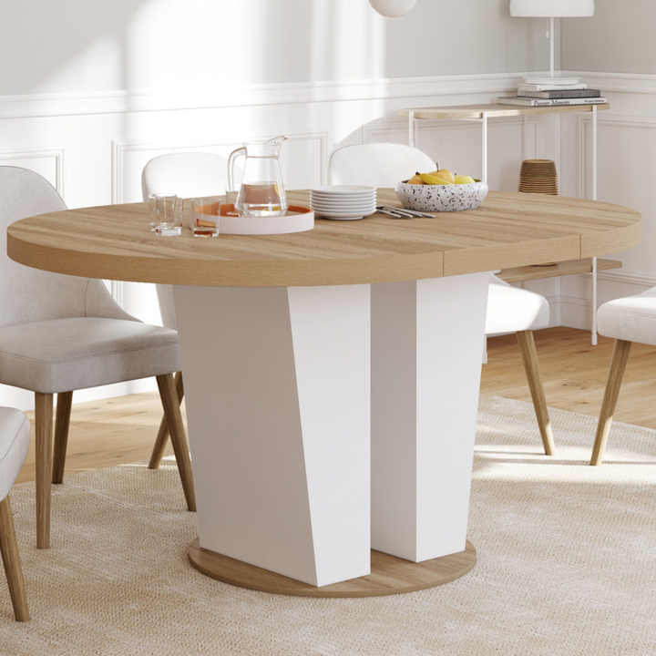 ELIAD mesa de comedor redonda extensible 4-8 personas madera y blanco 110-150 cm