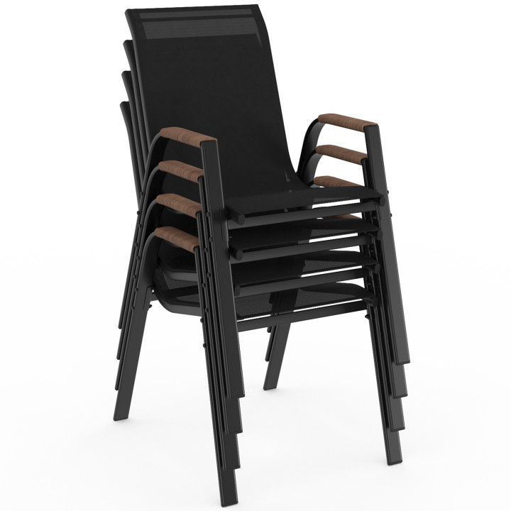 NOUMEA muebles de jardín - 150cm mesa redonda y 8 sillas apilables en negro y madera