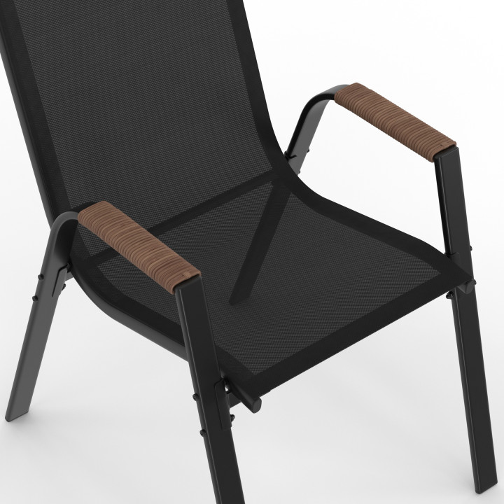 Gartenmöbel NOUMEA runder Tisch 150 CM und 8 stapelbare Stühle schwarz und Holz