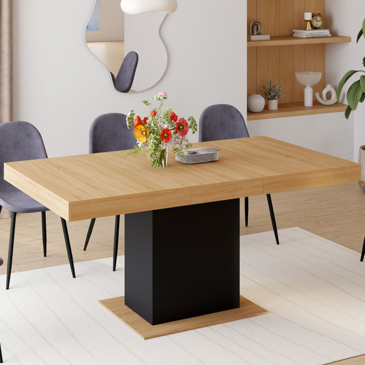 EDEN Mesa de comedor rectangular extensible para 4-6 personas, madera y negro 120-160 cm