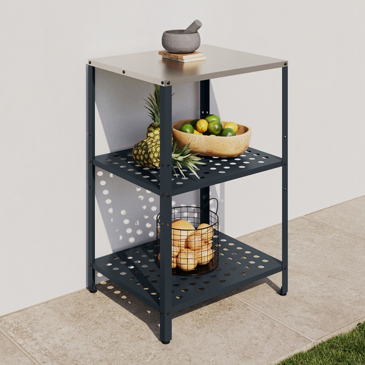 Meuble de cuisine extérieure 2 étagères en acier gris anthracite - PAREO | IdMarket