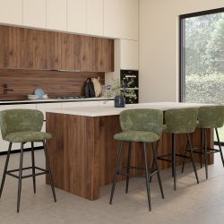 Set van 4 barkrukken met kaki groene badstof zitting en zwarte metalen poten - OMBLINE | IdMarket