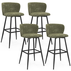 Lot de 4 tabourets de bar OMBLINE assise en boulcette vert kaki et pieds en métal noir