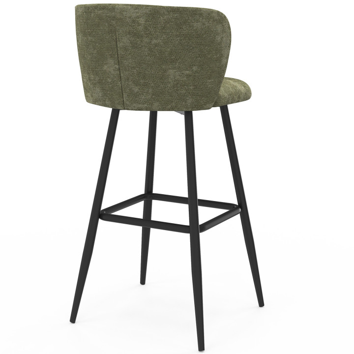 Set van 4 OMBLINE barkrukken met kaki groene geschroefde zitting en zwarte metalen poten