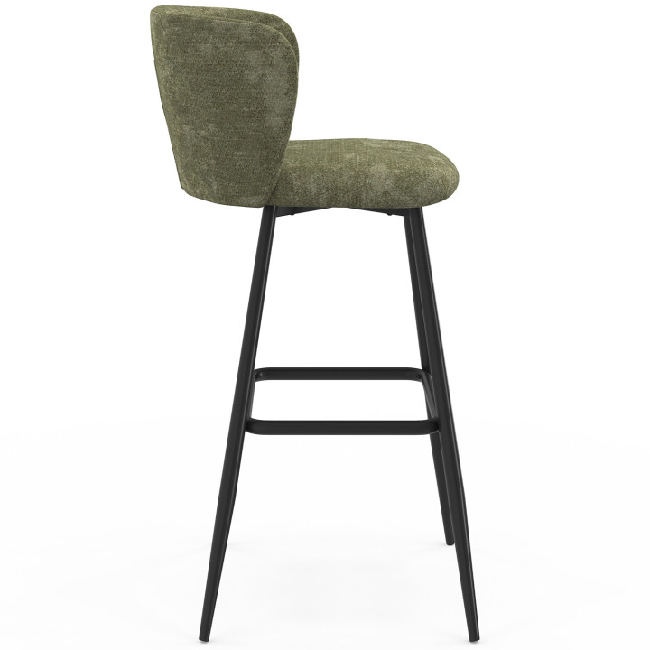Lot de 4 tabourets de bar OMBLINE assise en boulcette vert kaki et pieds en métal noir