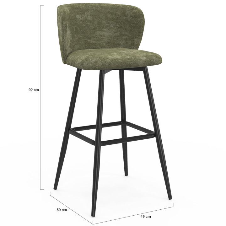 Set van 4 OMBLINE barkrukken met kaki groene geschroefde zitting en zwarte metalen poten