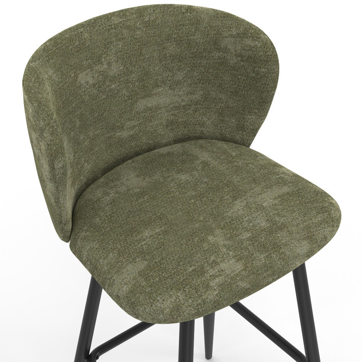 Juego de 4 taburetes de bar de chenilla verde caqui con patas de metal negro
