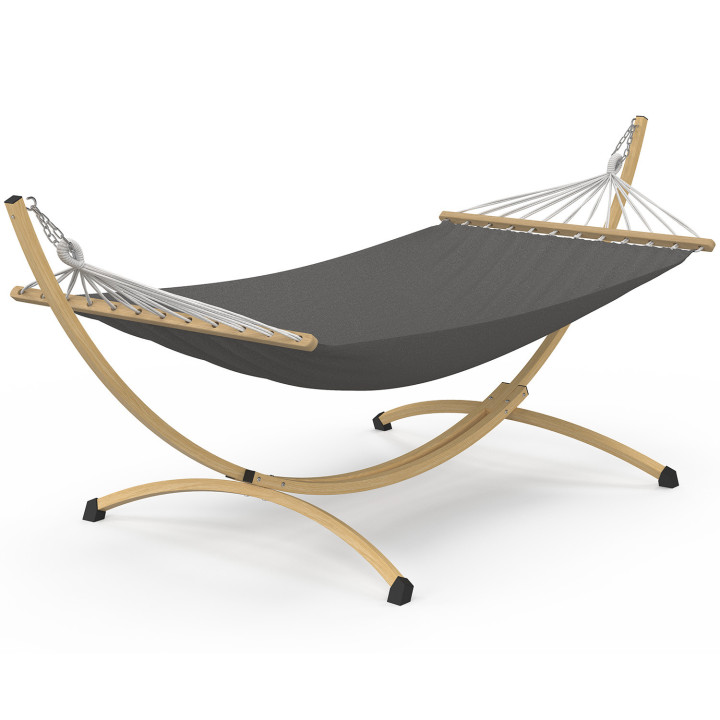 Hamac XL avec support métal effet bois et toile grise
