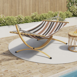 XL hangmat met houteffect metalen standaard en zwart, wit en chocolade gestreepte stof