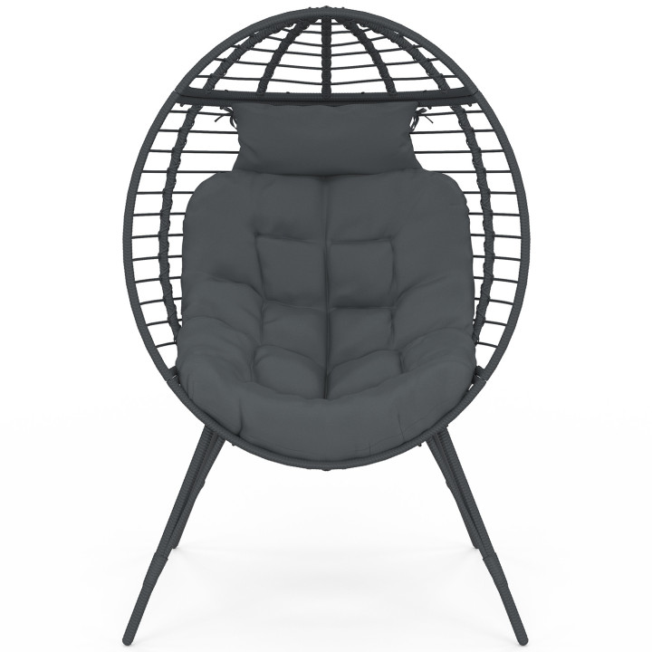 Sillón calado gris con efecto ratán y cojín gris | IdMarket