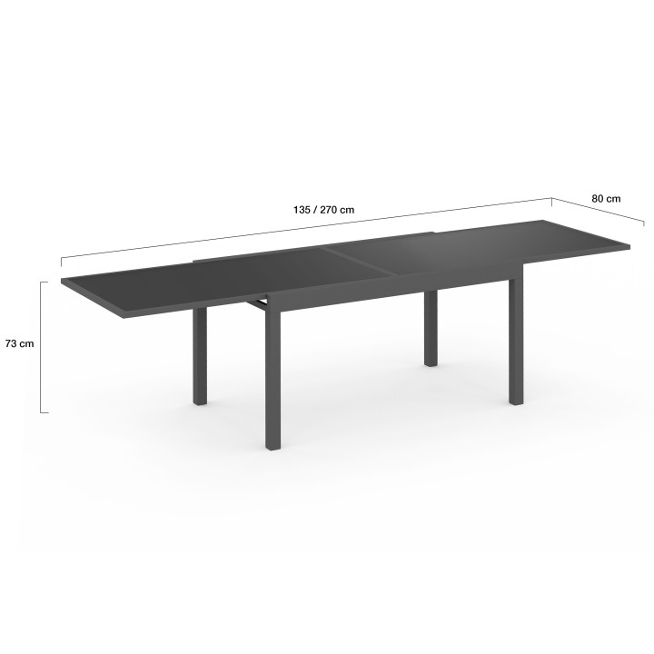 MADRID 135-270 CM Tavolo da giardino rettangolare allungabile per 8-12 persone, grigio antracite