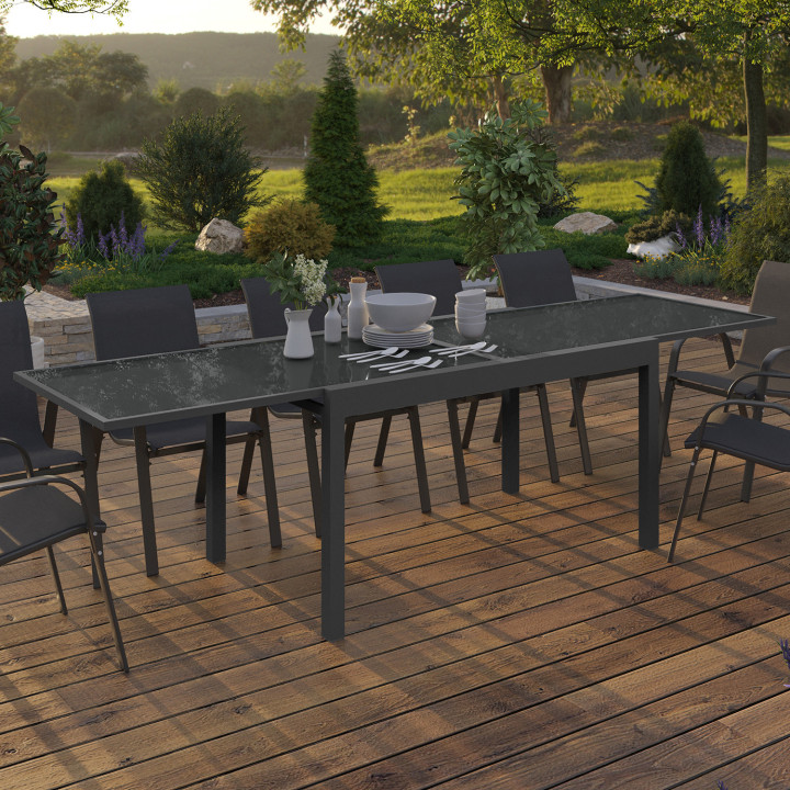 MADRID 135-270 CM Tavolo da giardino rettangolare allungabile per 8-12 persone, grigio antracite