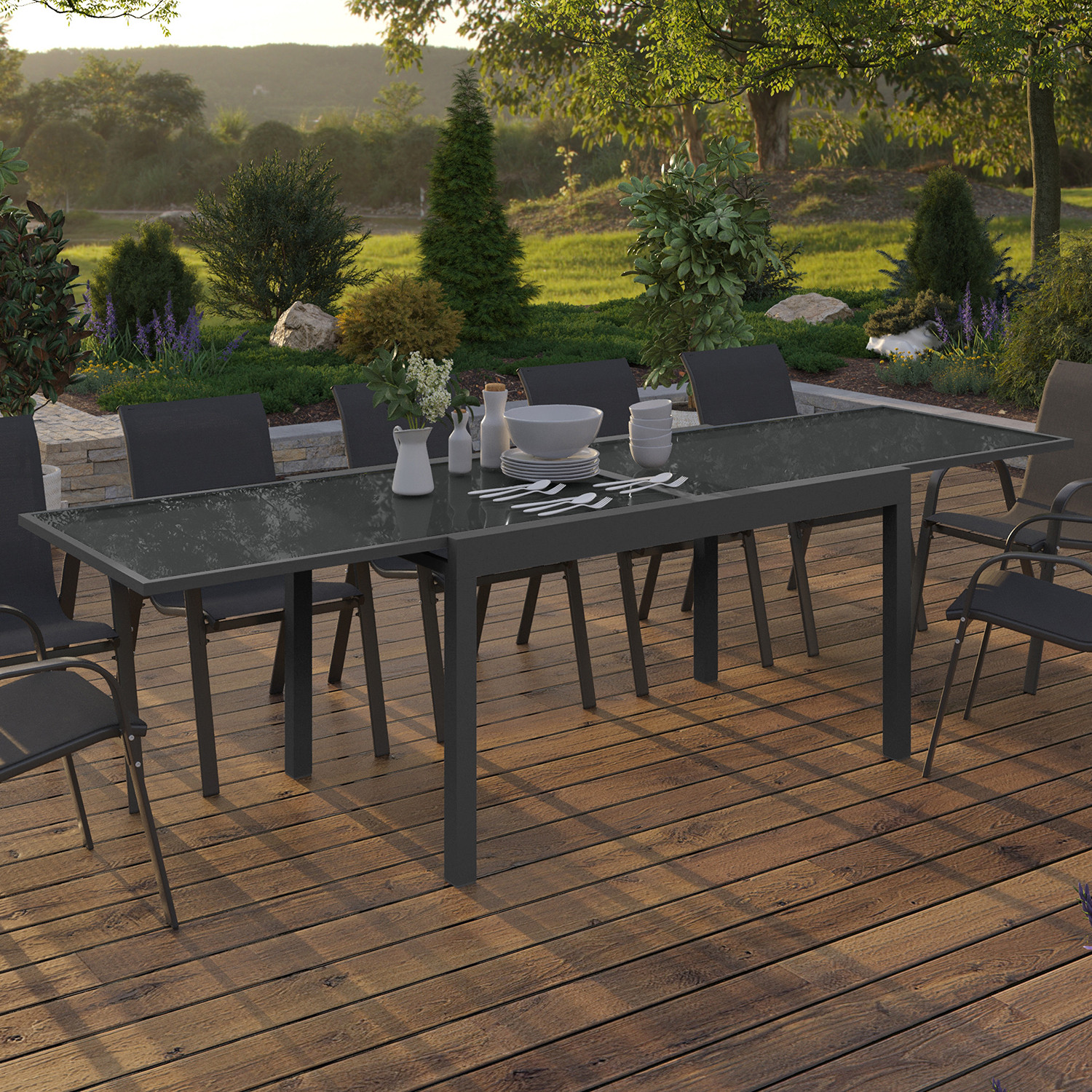 Table de jardin extensible rectangulaire 135-270 CM 8-12 personnes gris anthracite