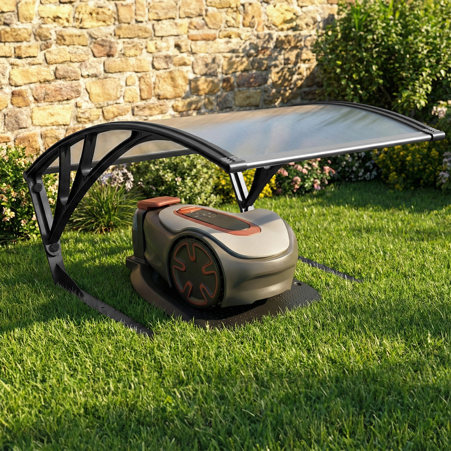 Toit de protection UV en polycarbonate pour robot tondeuse gris anthracite