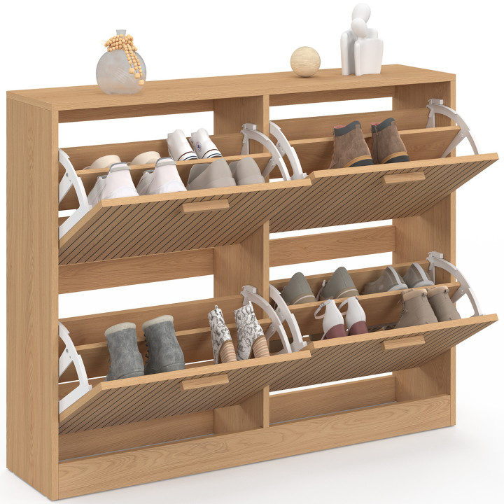 Schuhschrank JULIETTE, 20 Paar Schuhe, 4 Türen, Holzleisten, eichenfarbig