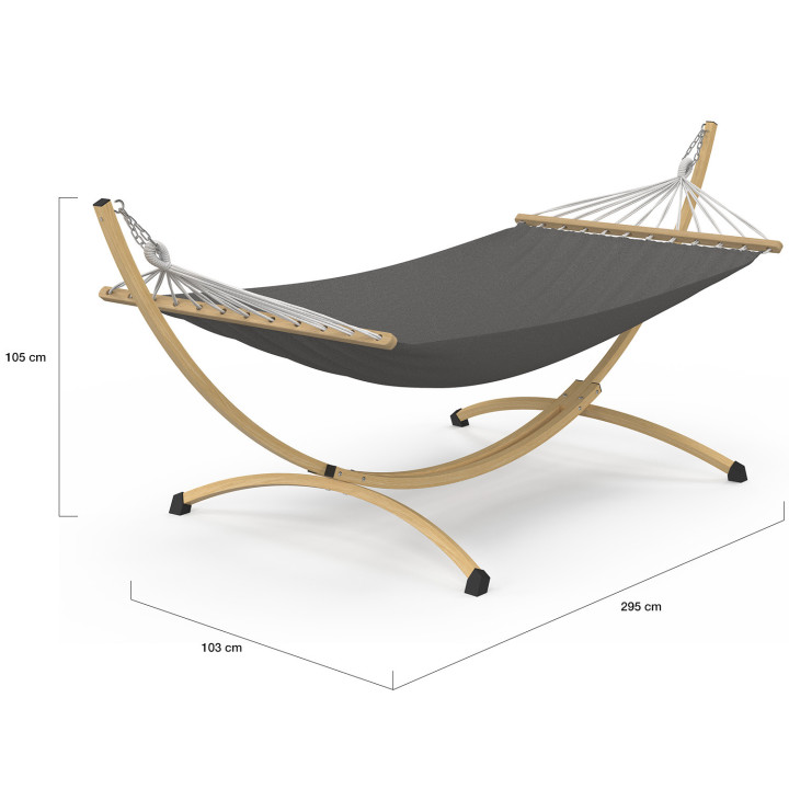 Hamac XL avec support métal effet bois et toile noire