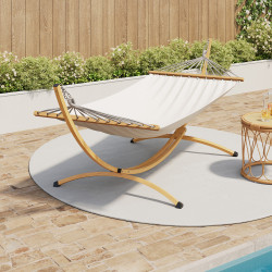 XL hangmat met houteffect metalen standaard en ecru canvas