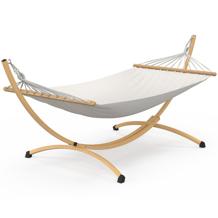 Amaca XL con supporto in metallo effetto legno e tela ecru