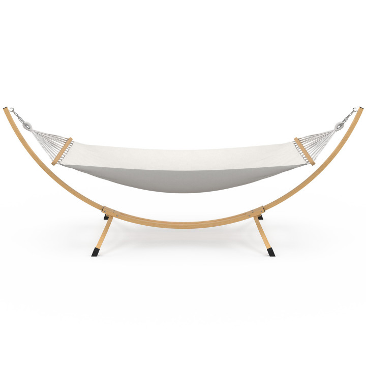 Hamaca XL con soporte metálico efecto madera y lona color crudo