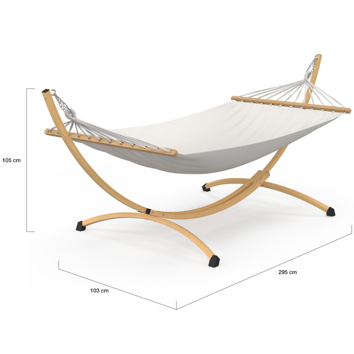 Hamaca XL con soporte metálico efecto madera y lona color crudo