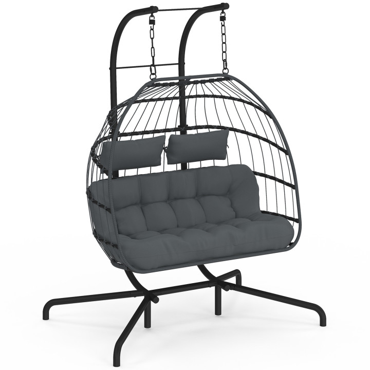 Hängesessel Ei durchbrochen 2-Sitzer Rattan-Effekt grau mit grauem Kissen