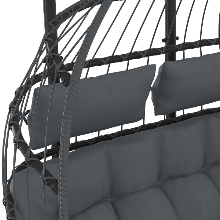 Poltrona a 2 posti a forma di uovo traforato in rattan grigio con cuscino grigio