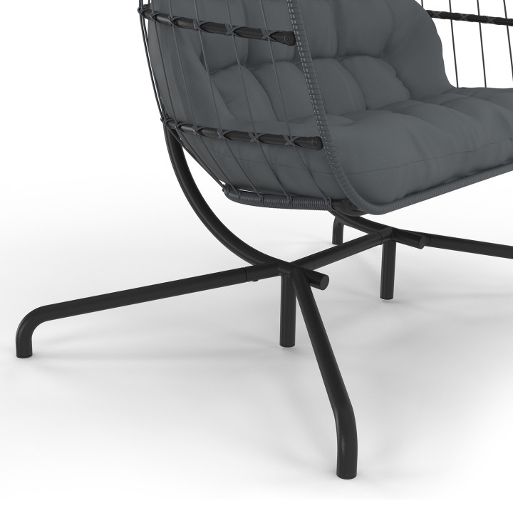 2-zits grijze rotan opengewerkte eivormige fauteuil met grijs kussen