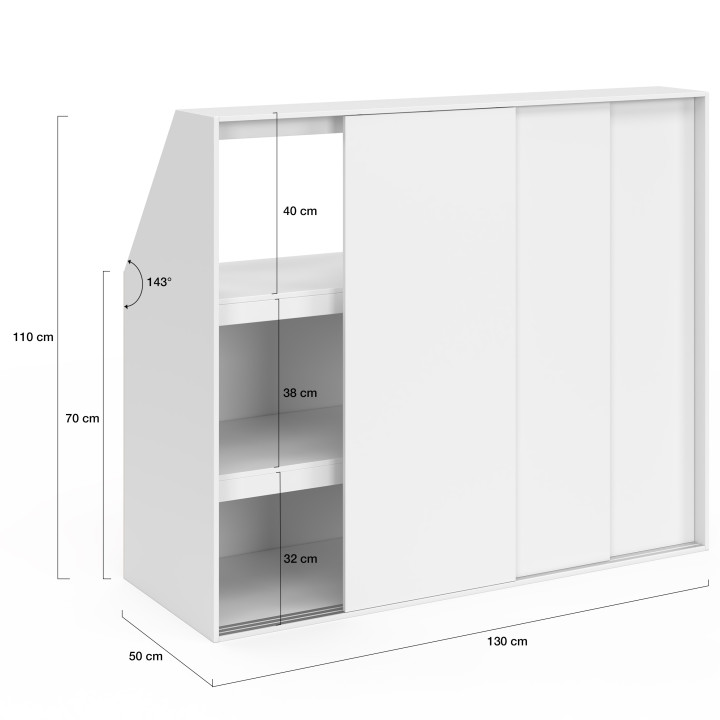 Armoire sous pente 3 portes coulissantes TOMI 195 x 50 x 70/110 cm blanc