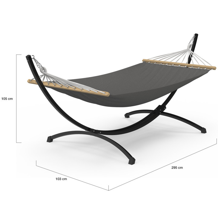 Hamaca XL con soporte de metal negro y lona gris antracita
