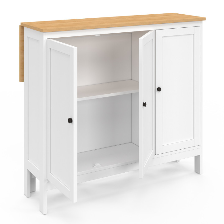 Set di tavolo da bar con isola e 2 sgabelli in legno bianco con piano in faggio - ACHILLE - ID Market