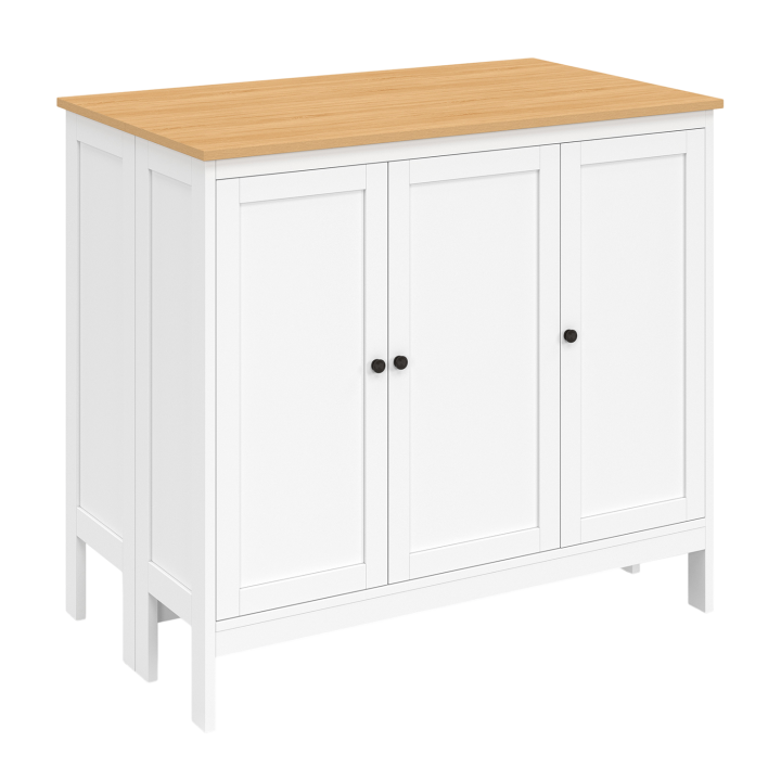 Set aus Bartisch und 2 Hockern, Holz weiß, Platte in Buchenoptik - ACHILLE - ID Market