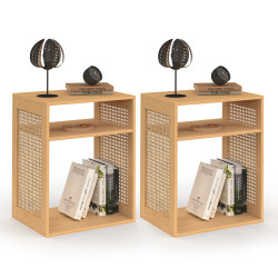 Juego de 2 mesillas de noche con almacenaje abierto efecto madera y listones - NORA | IdMarket