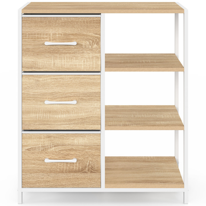 UTAH Credenza a 3 cassetti con ripiani, 70 cm, design industriale in legno e bianco