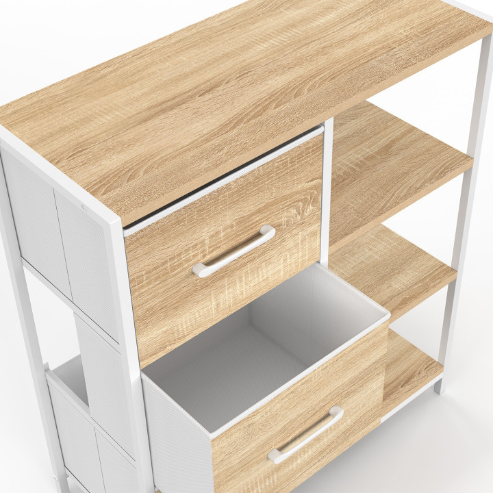 UTAH Credenza a 3 cassetti con ripiani, 70 cm, design industriale in legno e bianco