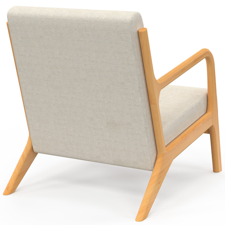 Fauteuil scandinave JOSEPH en tissu beige accoudoirs et pieds bois